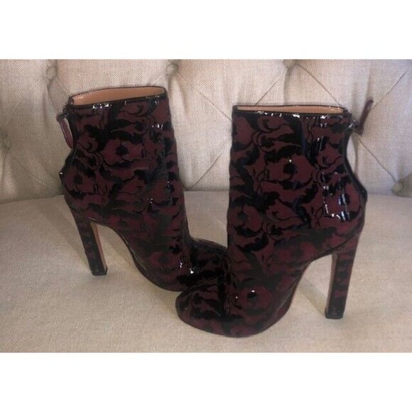 NEW $1225 ALAIA PARIS SUEDE & PATENT LEATHER FLORAL PRINT BOOTS SZ US 5 IT 35 - Picture 10 of 12